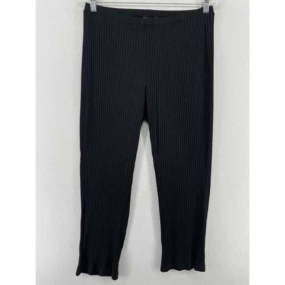 EILEEN FISHER Pants S Small Tencel Blend Stretch Ribbed Pull On Black USA - Picture 1 of 15